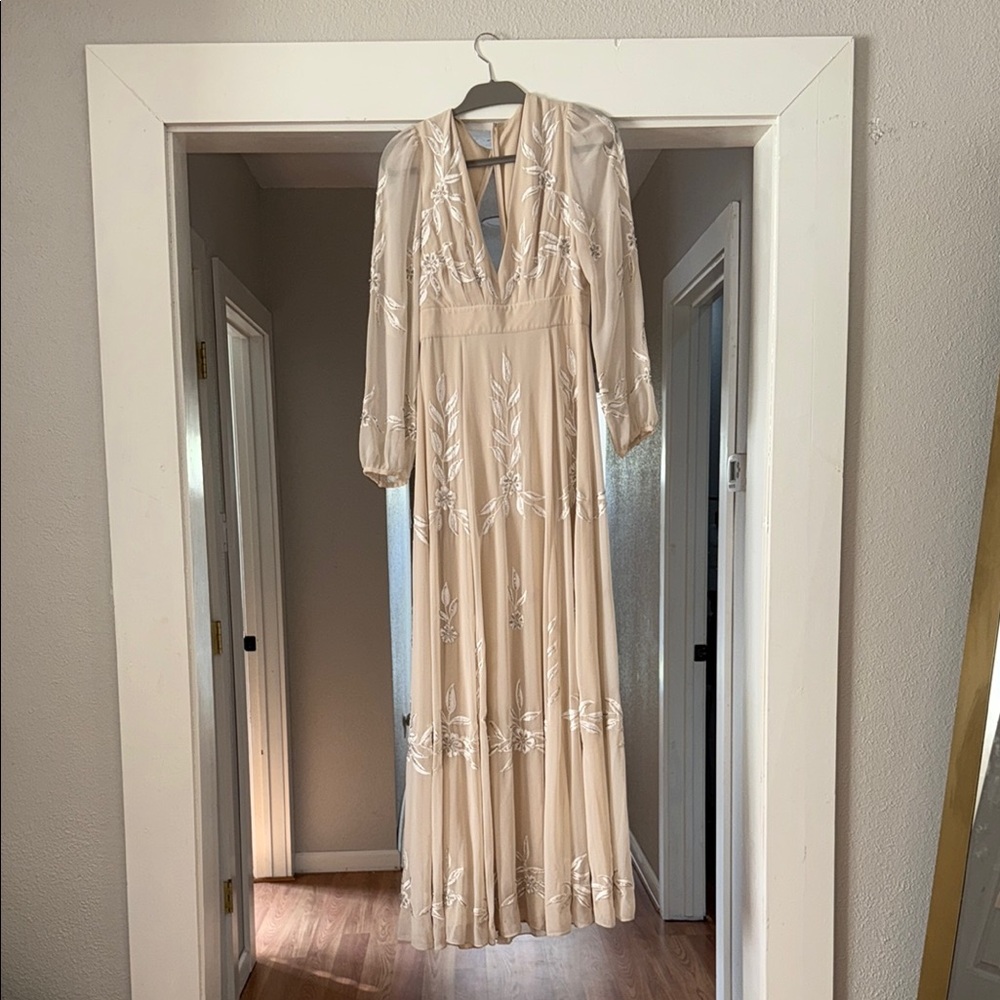 Anthropologie Cream Tiered Ruffled Gown